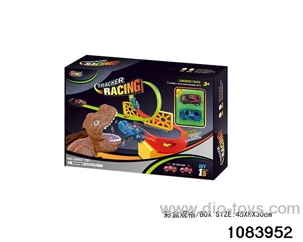 Glow-in-the-dark pull back dinosaur track in color box