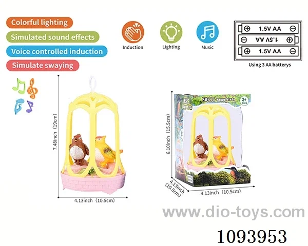 sound control birdcage with 2 birds /action/light/music