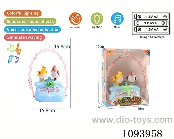 sound control birdcage with 2 birds /action/light/music