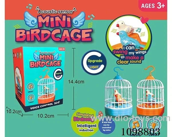 Voice-activated bird cage with light/music not included battery