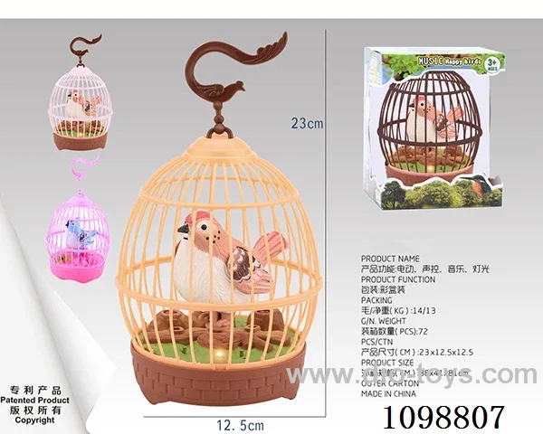 Voice-activated bird cage with light/music/1 bird
