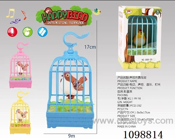 Voice-activated bird cage with light/music/1 bird