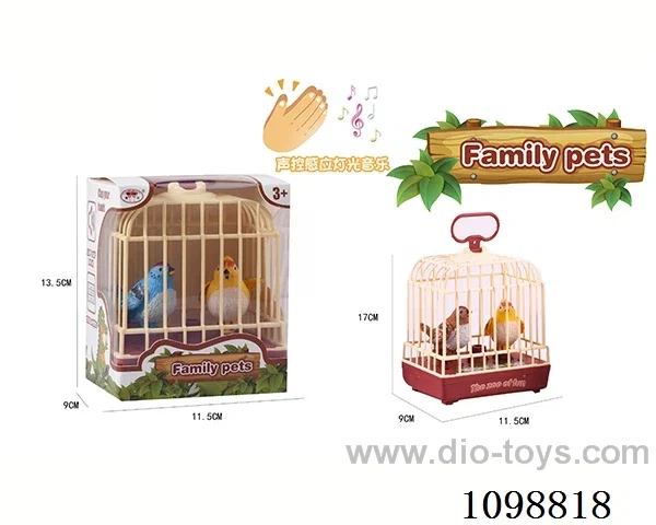 Voice-activated bird cage with light/music/2 birds