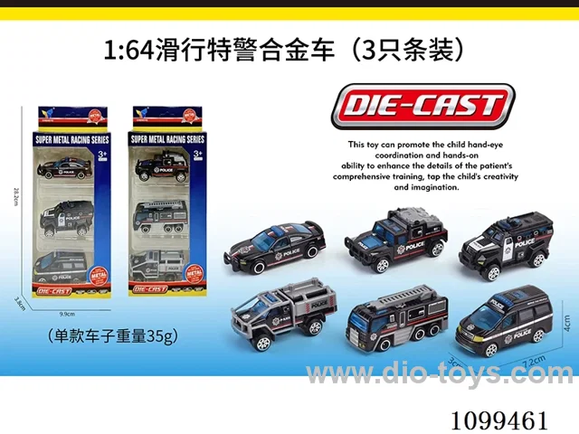 1:64 sliding alloy car 3PCS