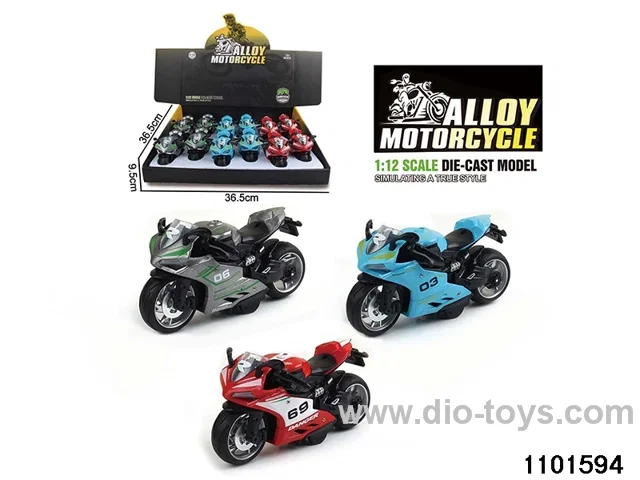 1:12 Alloy Musical pull back Motorbike in display box