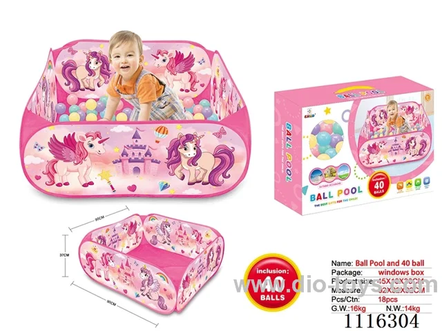 Children's cartoon unicorn ball pool tent with 40 5.5CM ocean balls
