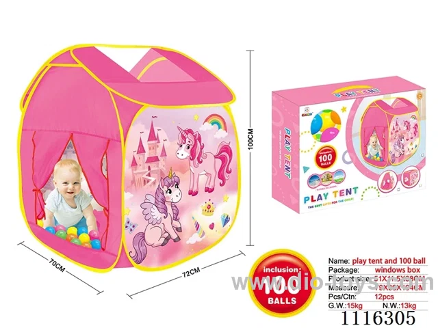 Cartoon Unicorn tent with 100 5.5CM ocean balls
