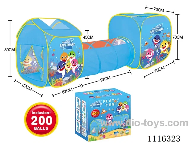 3 in 1 Shark Baby Kids tent with 200 6CM ocean balls