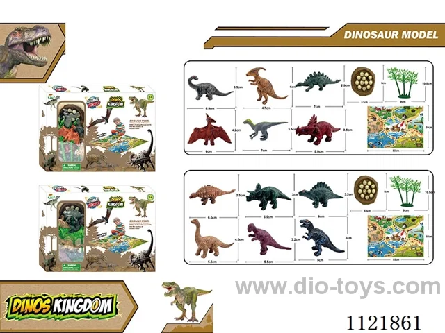 3 inch dinosaur 6PCS + dried bamboo leaves + egg nest + map game AB mixed 9PCS