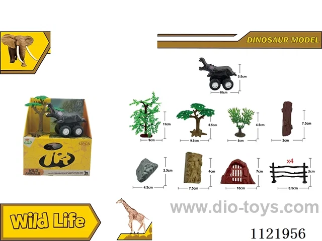 12PCS vinyl animal and pull-back car set