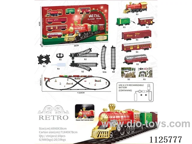 Alloy vintage train model with light/music/spray included battery