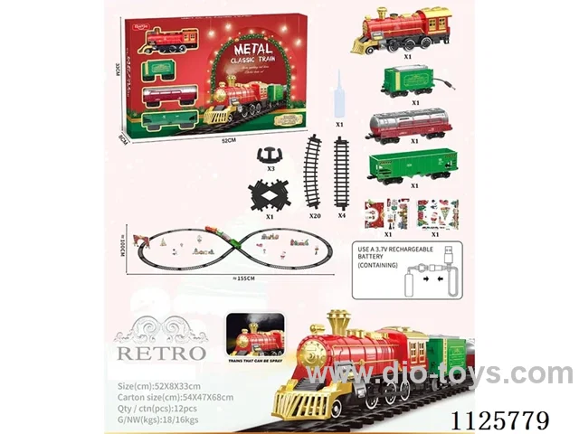 Alloy vintage train model with light/music/spray included battery