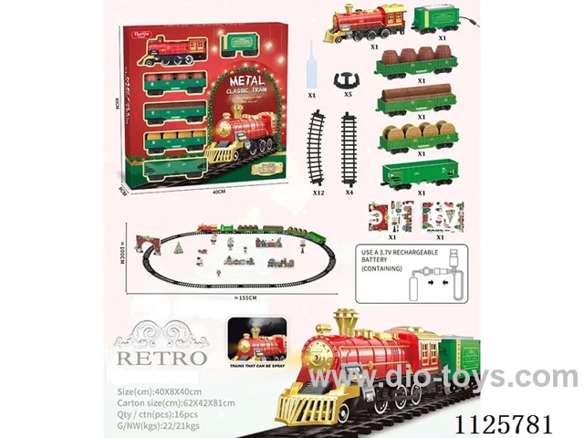Alloy vintage train model with light/music/spray included battery