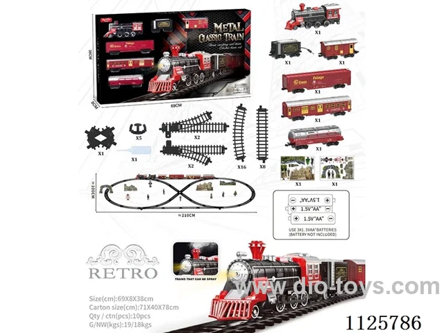 Alloy vintage train model with light/music/spray