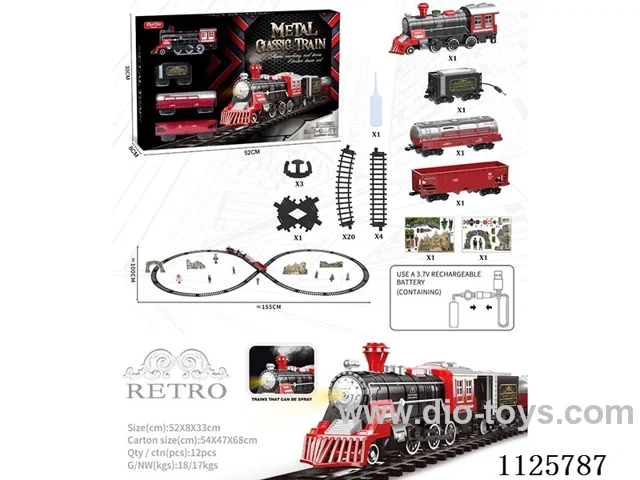 Alloy vintage train model with light/music/spray included battery