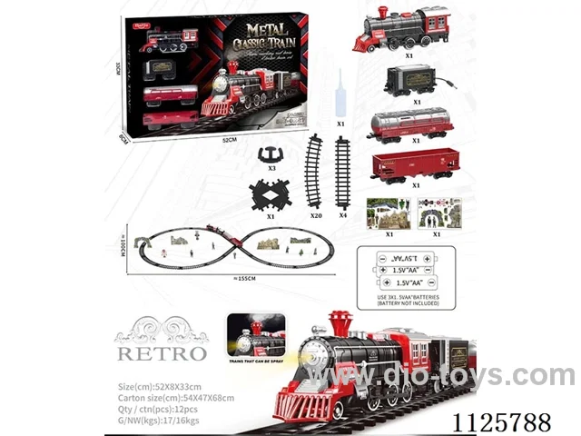 Alloy vintage train model with light/music/spray