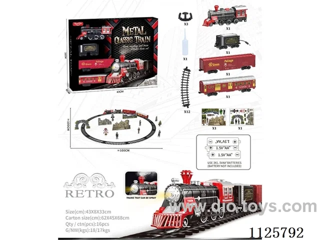 Alloy vintage train model with light/music/spray