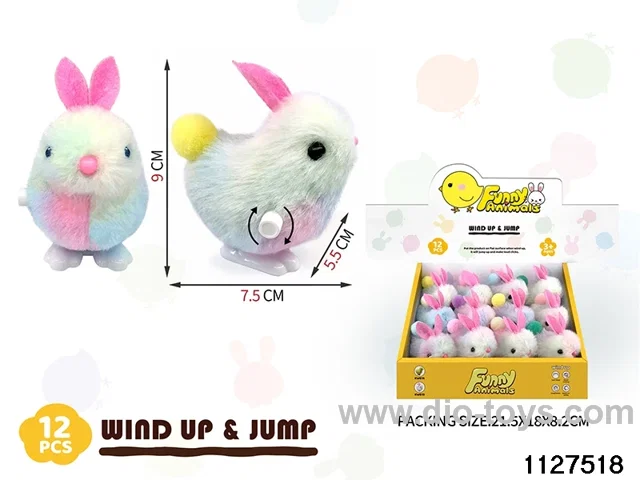 Wind Up Colourful Plush Bunny with Tail 12pcs