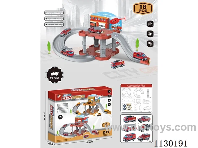 Alloy car fire engineered track car park with 2 cars, 1 plane