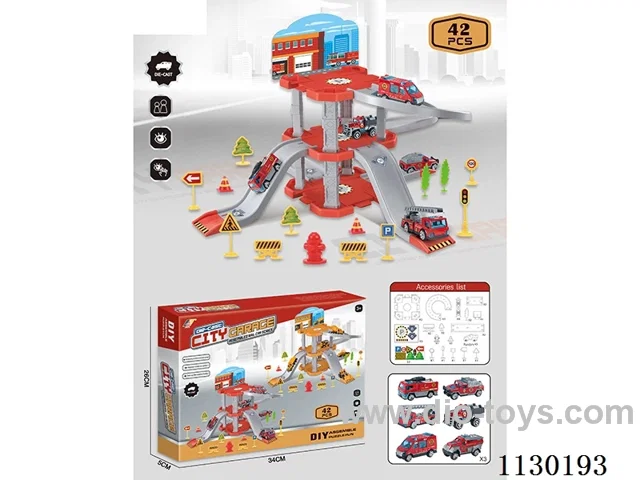 Alloy car fire fighting track car park with 3 cars