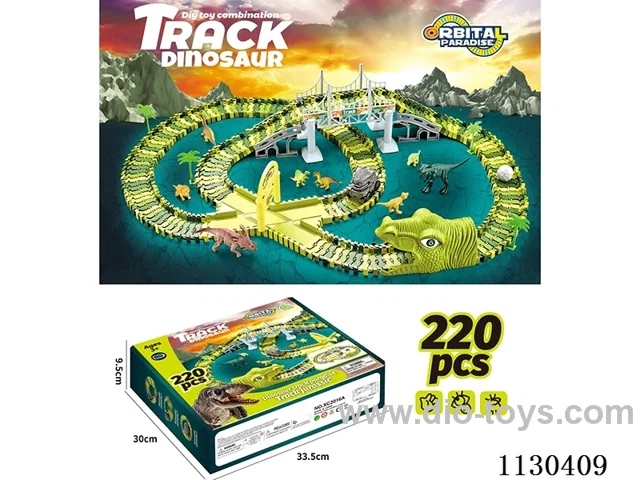 Camouflage dinosaur head swallows the car catapult electric railcar puzzle assembled Various
