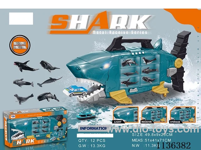 Shark storage toy (with gold car 2pcs and 6pcs ocean critters)