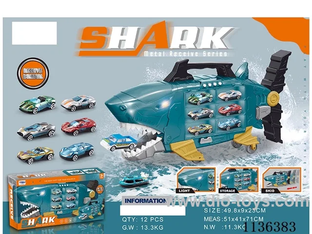 Shark storage toy (with 2 gold cars and 6 plastic cars)