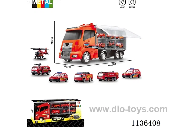 Firefighting musical big truck (big car skidding function with light music/6 small cars alloy skidding))