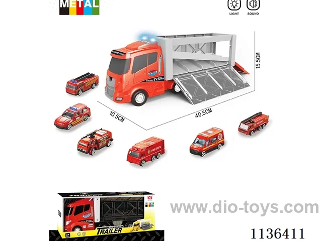 Fire music big lorry (big vehicle taxiing function with light music/6 small vehicles alloy taxiing))