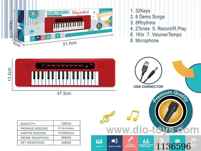 32-key Multifunctional Electronic Piano with USB Connection Cable Microphone (Red)