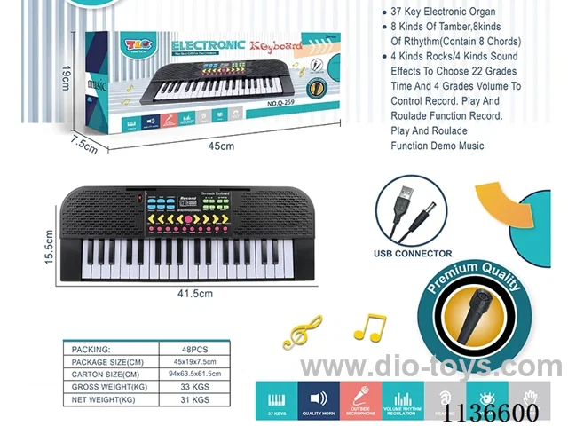 37 Keys Multifunctional Electronic Piano with Microphone USB Interface Cable (Black)
