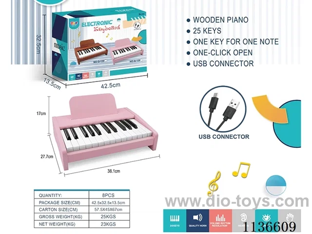 25 Keys Acoustic Electric Piano with USB Cable (Pink)