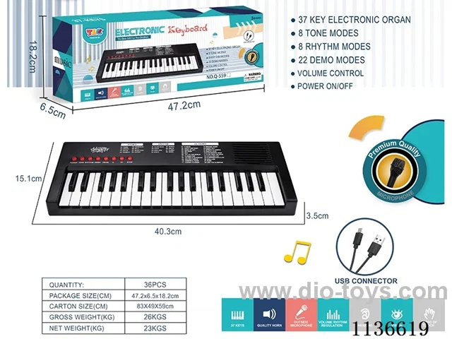 37 Keys Multifunctional Electronic Piano with Microphone USB Cable (Black)