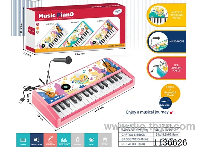 32 Keys Multifunctional Electronic Piano with Microphone USB Cable (Pink)