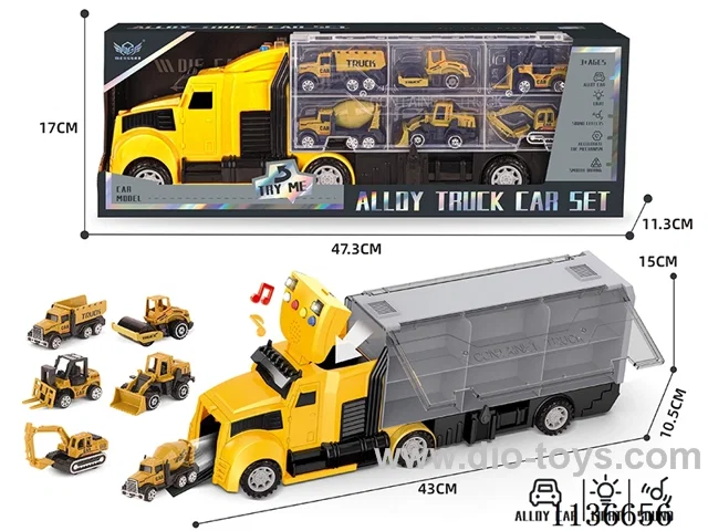 Engineering long head cargo car + earth colour heavy engineering car series alloy car