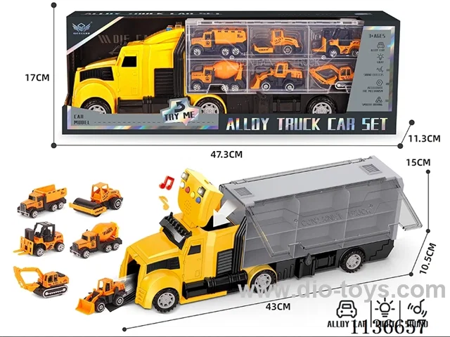 Engineering long head container car + yellow engineering car series alloy car