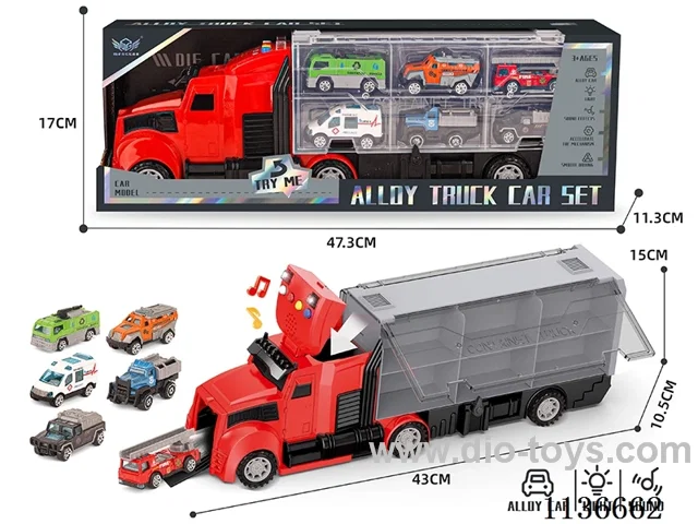 Fire Fighting Long Head Container Car+Six Colours Fire Engine Series Alloy Cars