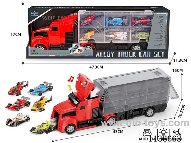 Fire Fighting Long Head Cargo Car+Formula Racing Helicopter Series Alloy Cars