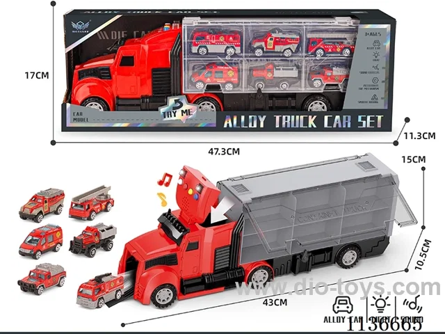 Fire Fighting Long Head Cargo Car+Red Fire Engine Series Alloy Vehicles