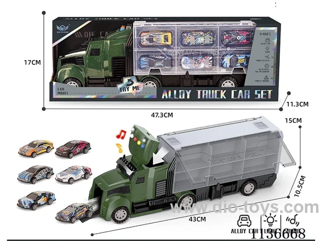 Military long head container car + random racing car series tin car