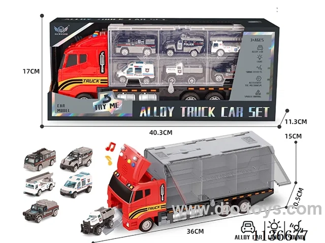 Fire Fighting Short Head Cargo Car+Police Car Series Alloy Vehicle