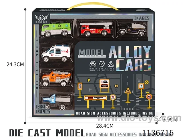 No.9 1 each of 6 colours fire trucks + signposts