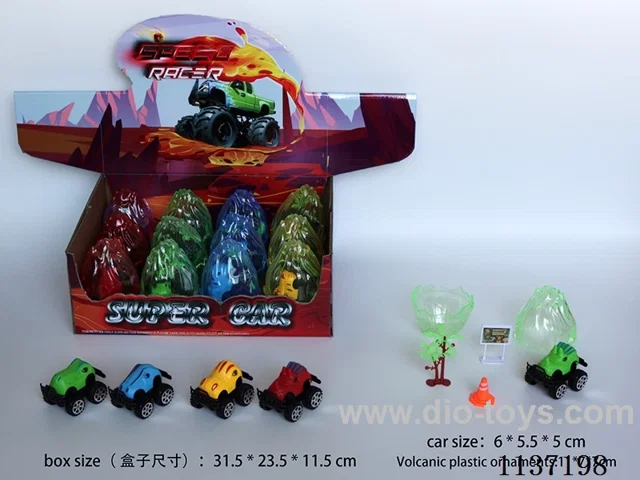 Dinosaur car scene toys (pull back) volcano shell 12pcs