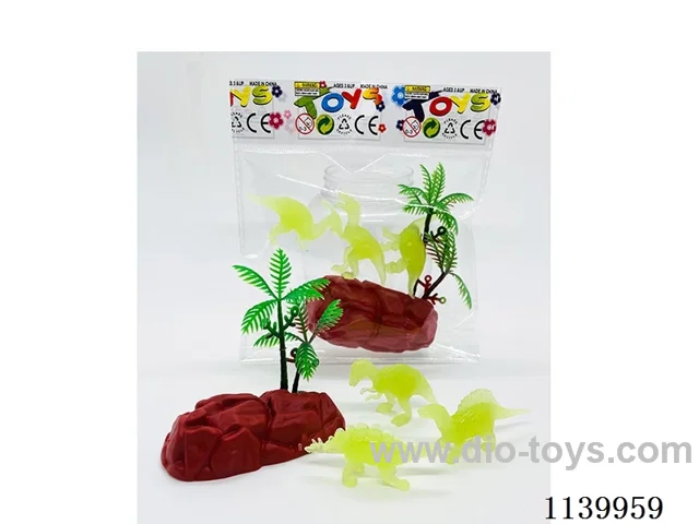 Glow-in-the-dark Small Dinosaur 3pcs + Tree + Stone 5pcs (5.5-6cm)