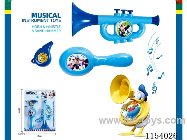 Disney Mickey musical instrument toys (horn, sandhammer, whistle) - Mickey