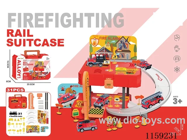 Storage alloy fire fighting car park tote bag (with 1 gold car + 1 set of road markings 31 PCS)