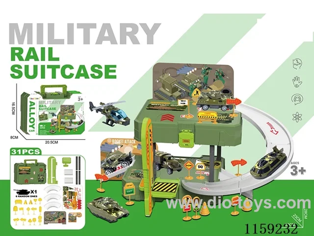 Storage Alloy Military Car Park Tote Bag (with 1 gold car + 1 set of road markings 31 PCS)