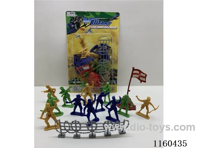 Military set (three colours 12 soldiers 5 cm high, flag. Flag base, barbed wire) (simulation of soldiers in combat military scene)