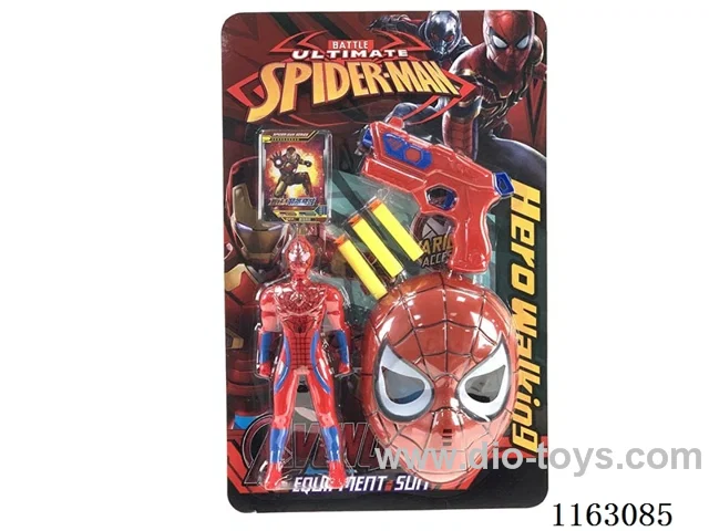 Spider-man Suit 24CM Spider-Man (light)+EVA bullet gun + card + mask