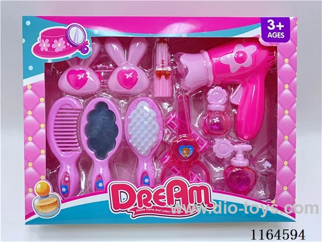 Blow dryer + scissors set + lip balm + thin roll + hairbrush + comb + mirror + flat comb